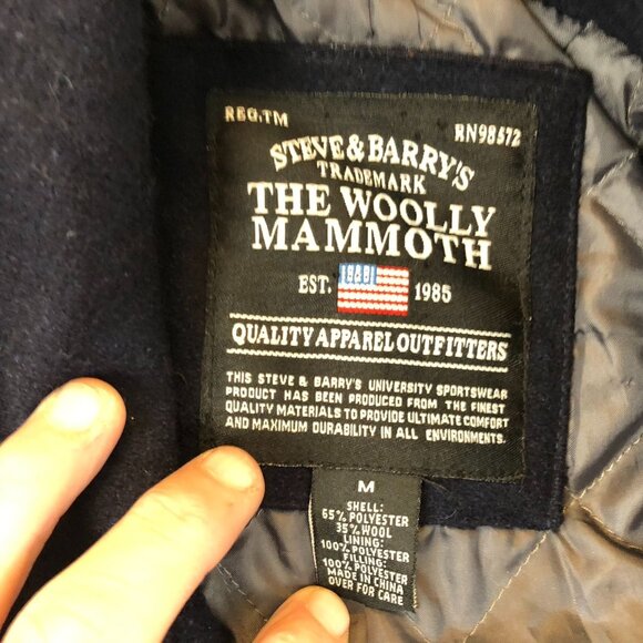 Steve & Barry's Men's Peacoat Woolly Mammoth Jacket Medium Black Quilted - Picture 3 of 8
